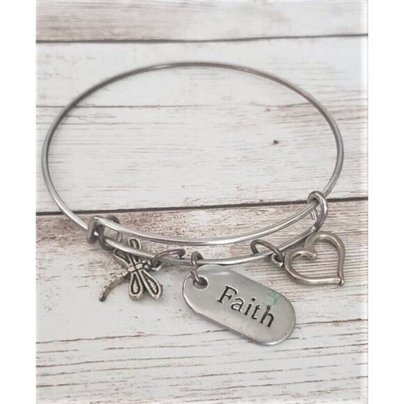 Silver Tone Faith Bracelet / Bangle - Tarnished - Picture 1 of 4